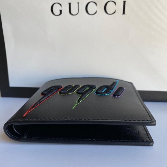 GUCCI black rainbow Embroidered bifold wallet with dust cover and gucci … - Picture 9 of 13